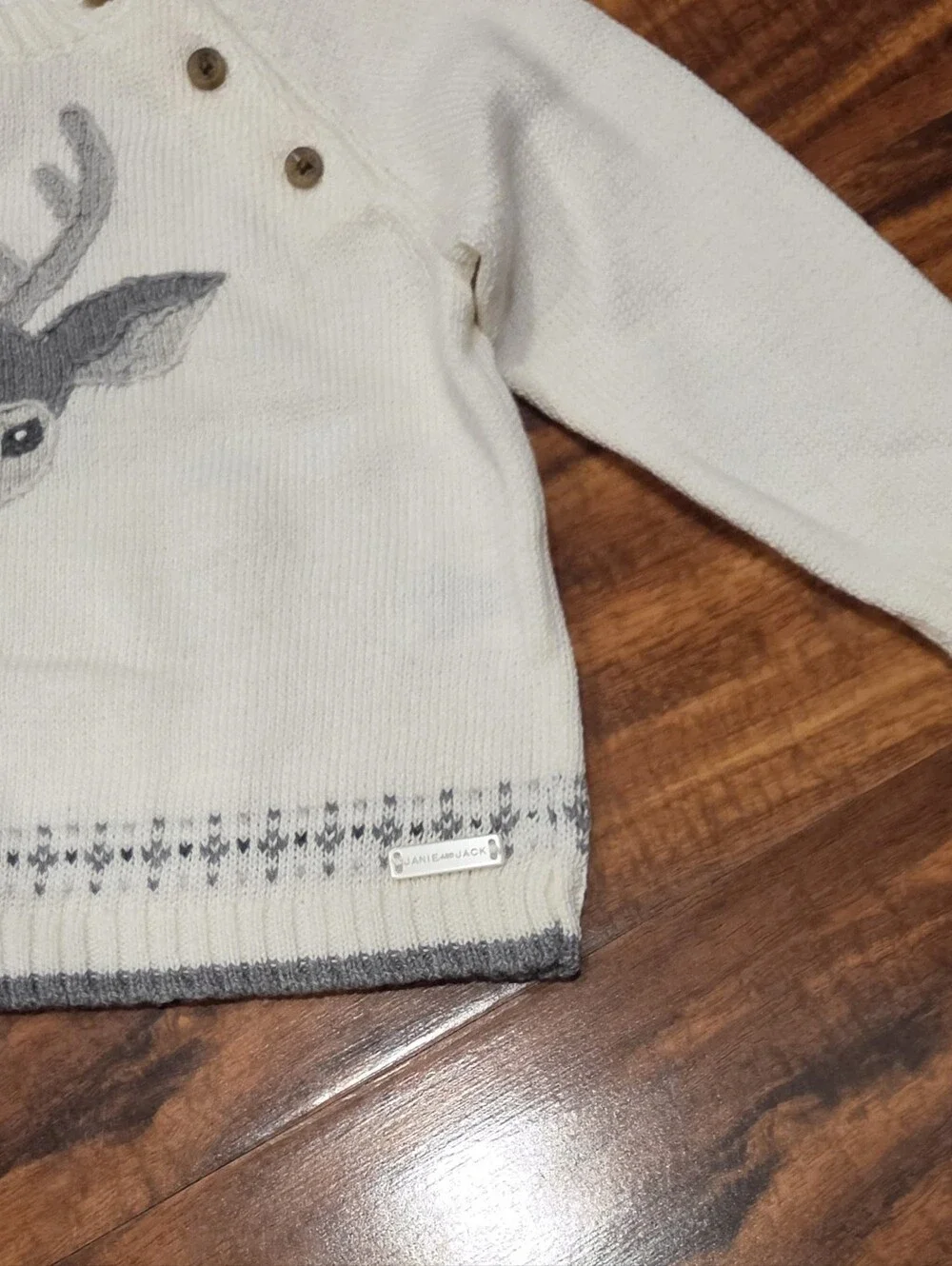Janie and Jack NWT 6-12 months ivory/gray fair isle reindeer sweater & pants set